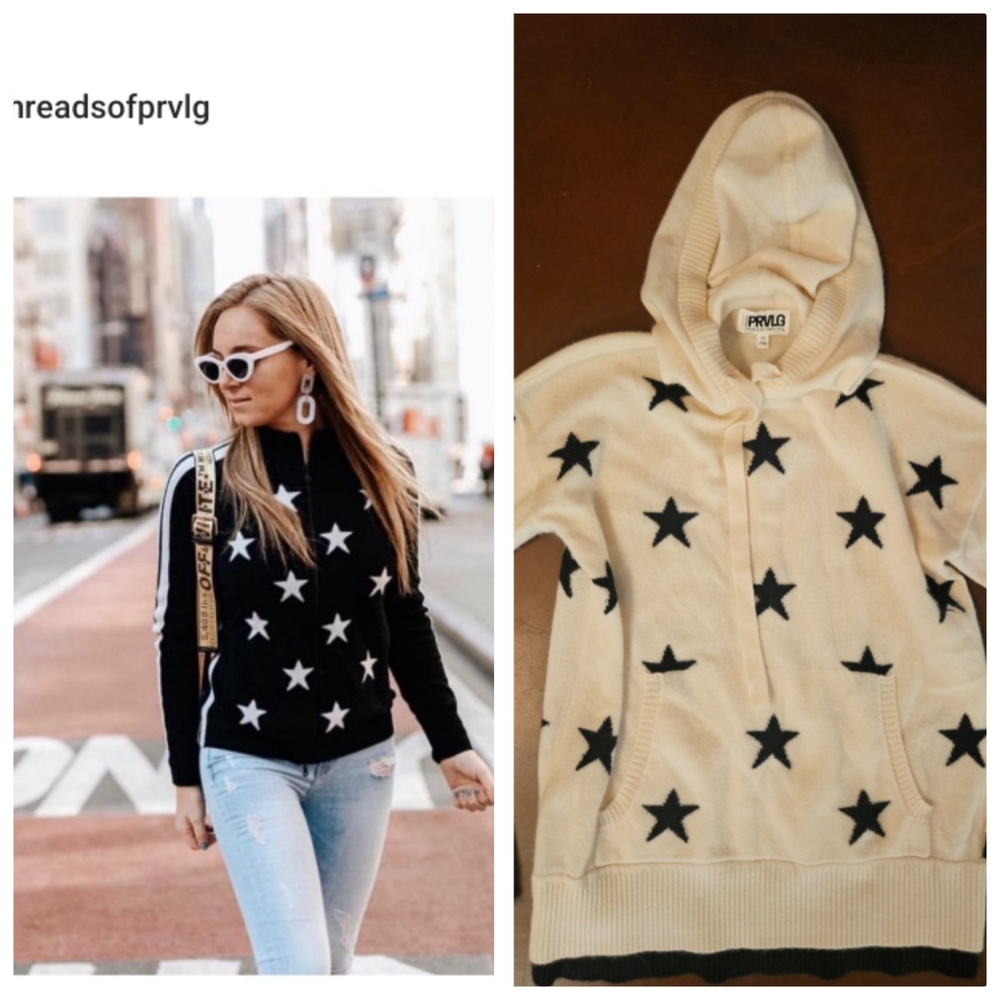 PRVLG 100% cashmere ivory stars & stripe luxury perfect moment hoodie xs